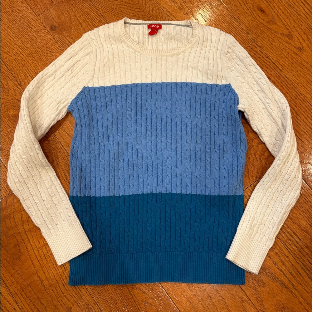 Izod Colorblock Cable Knit Sweater  (Fits = Small) Preppy Coastal Granddaughter